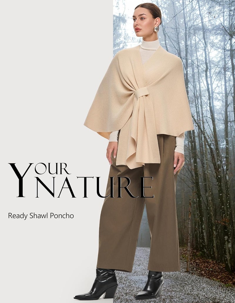 Puli Women's Elegant Shawl Wraps Soft Open Front Poncho Sweater for Spring Fall Winter - Image 3